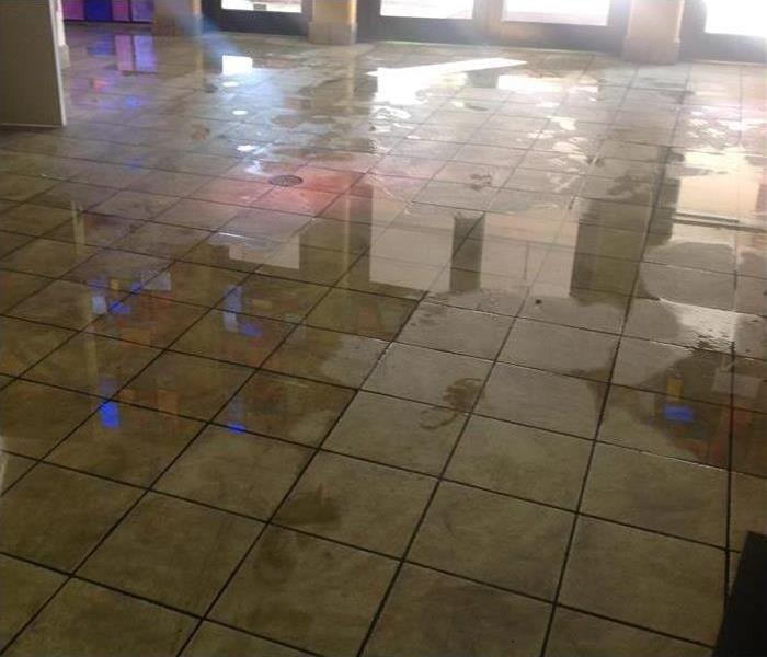 Commercial water damage on tile flooring